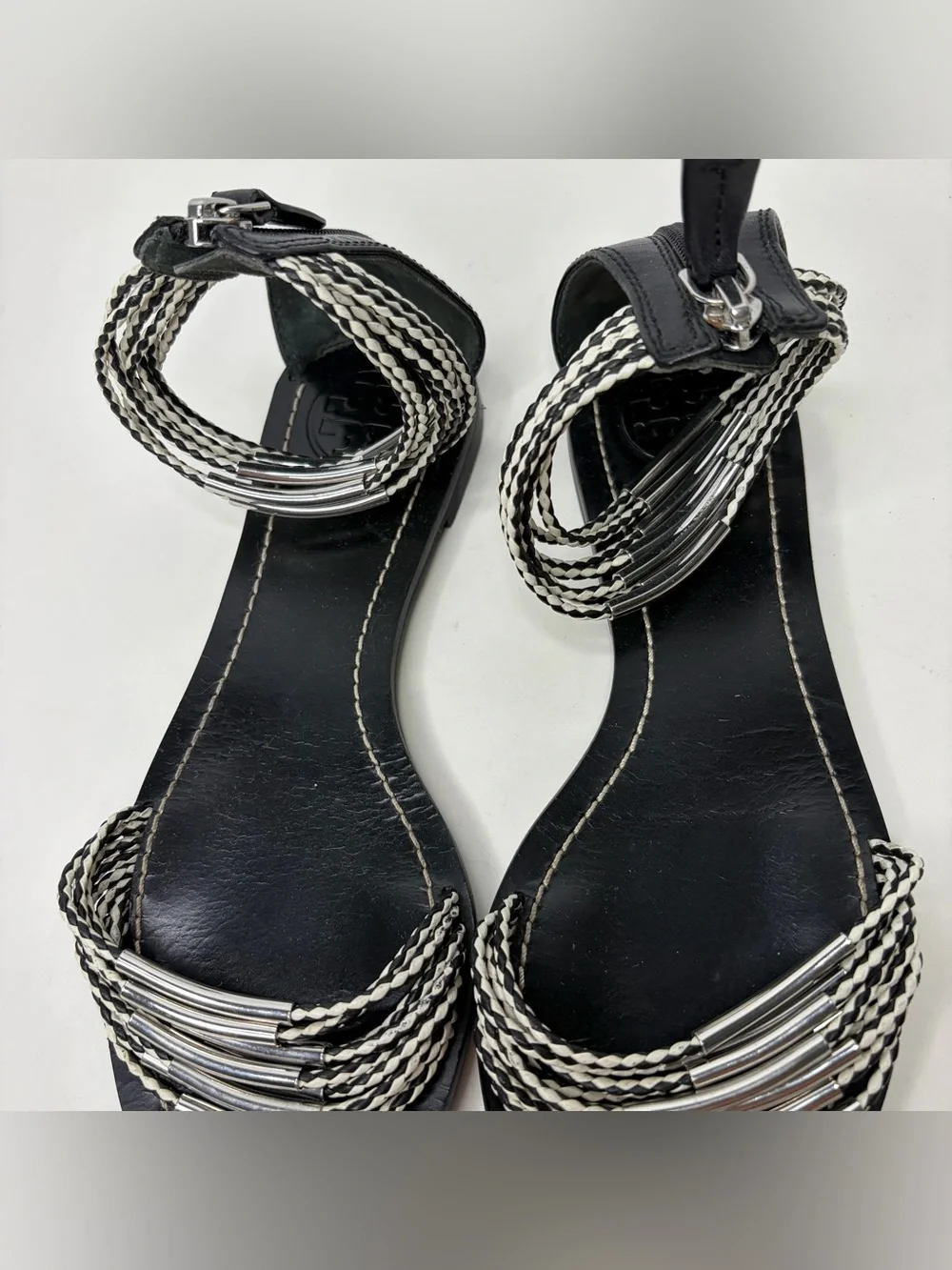 Tory Burch Mignon Braided Ankle-Strap Leather Sandals size 6